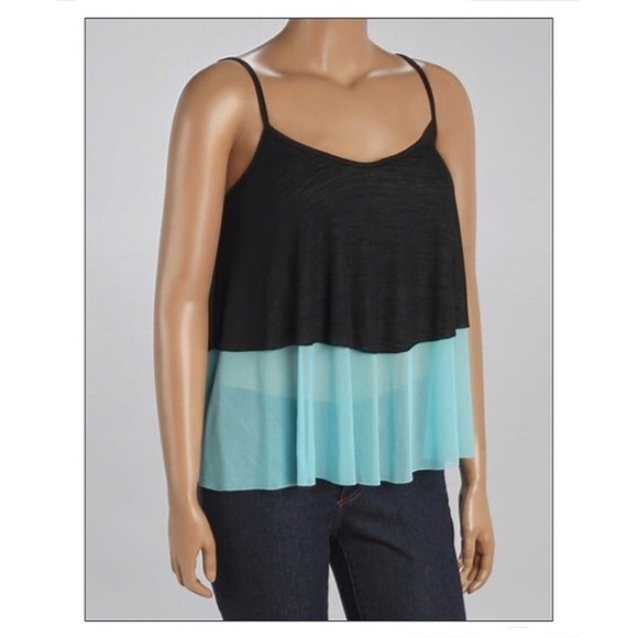 Plus Size Green Aqua Layered Color Block Tank - Picture 3 of 3